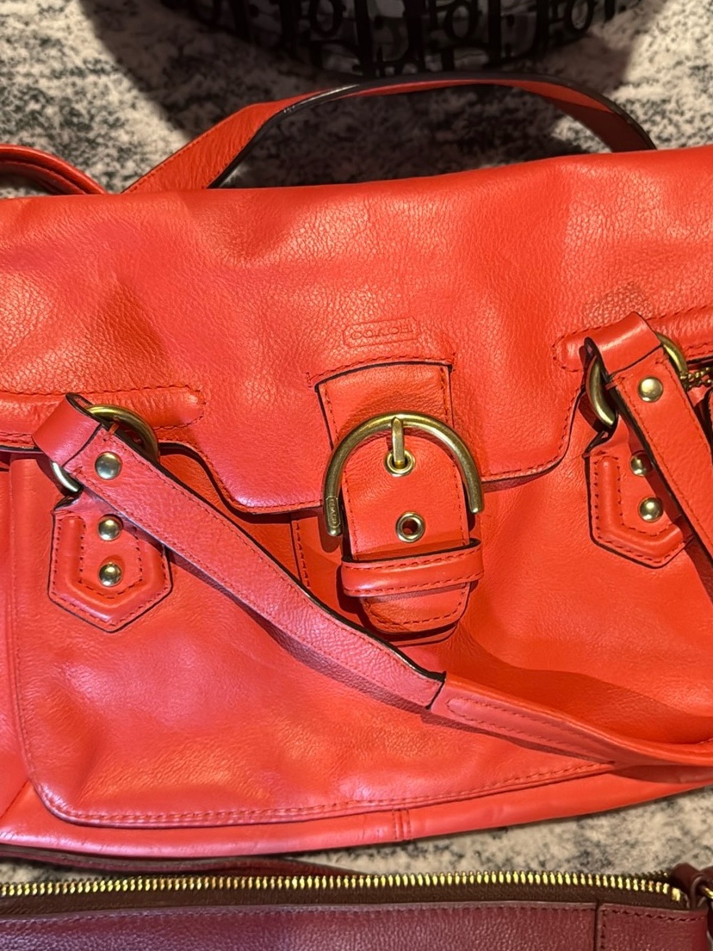 Leather Satchel Handbag in Red